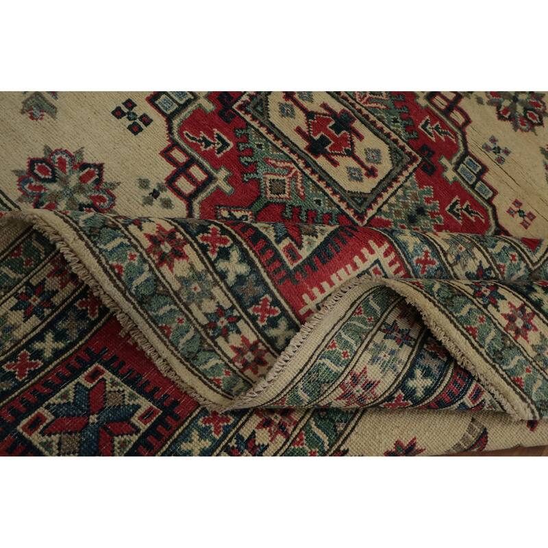 Hand Knotted Oriental 100% Wool Carpet Traditional Geometric Beige & Ivories Kazak Area Rug - 9' 10'' X 8' 4''