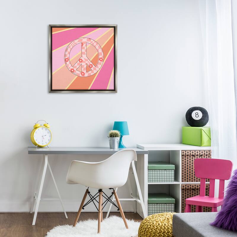 Stupell Beaming Floral Peace Symbol Framed Floater Canvas Wall Art Design By Jesse Keith