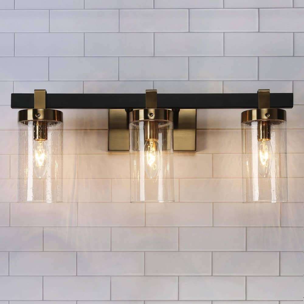Modern Elegant 2/3-Light Black Gold Bathroom Vanity Light Dimmable Glass Wall Sconces