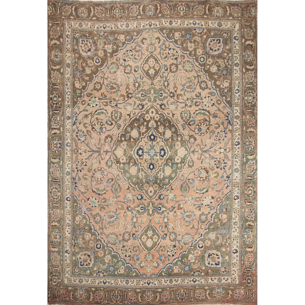 Hand Knotted Oriental 100% Wool Carpet Traditional Floral Coral Mashad Area Rug - 11' 4'' X 10' 3''