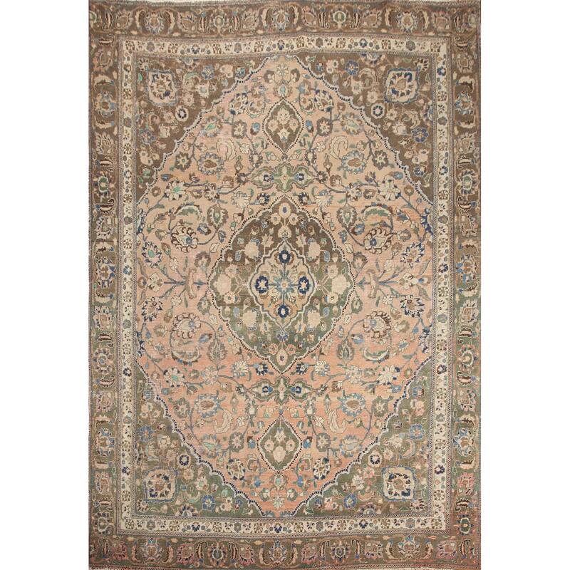 Hand Knotted Oriental 100% Wool Carpet Traditional Floral Coral Mashad Area Rug - 11' 4'' X 10' 3''