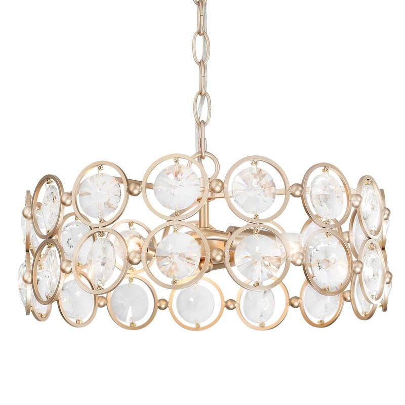 Calex Mid-Century Modern 3-Light Drum Gold Glam Lighting Crystal Chandelier for Dining Room - 15"L x 7"H