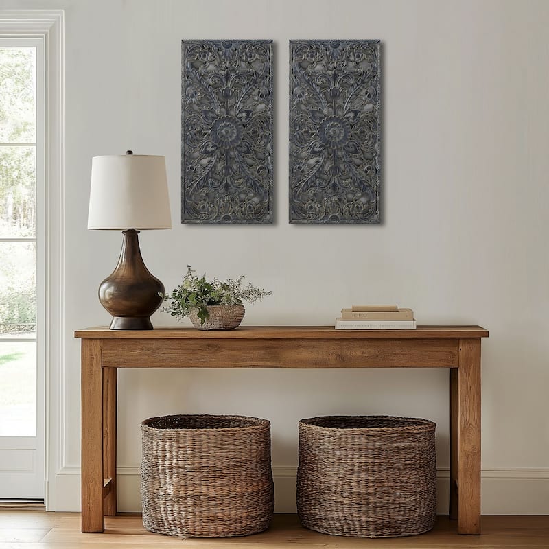 Madison Park Botanical Distressed Carved Wood Wall Decor (Set of 2)