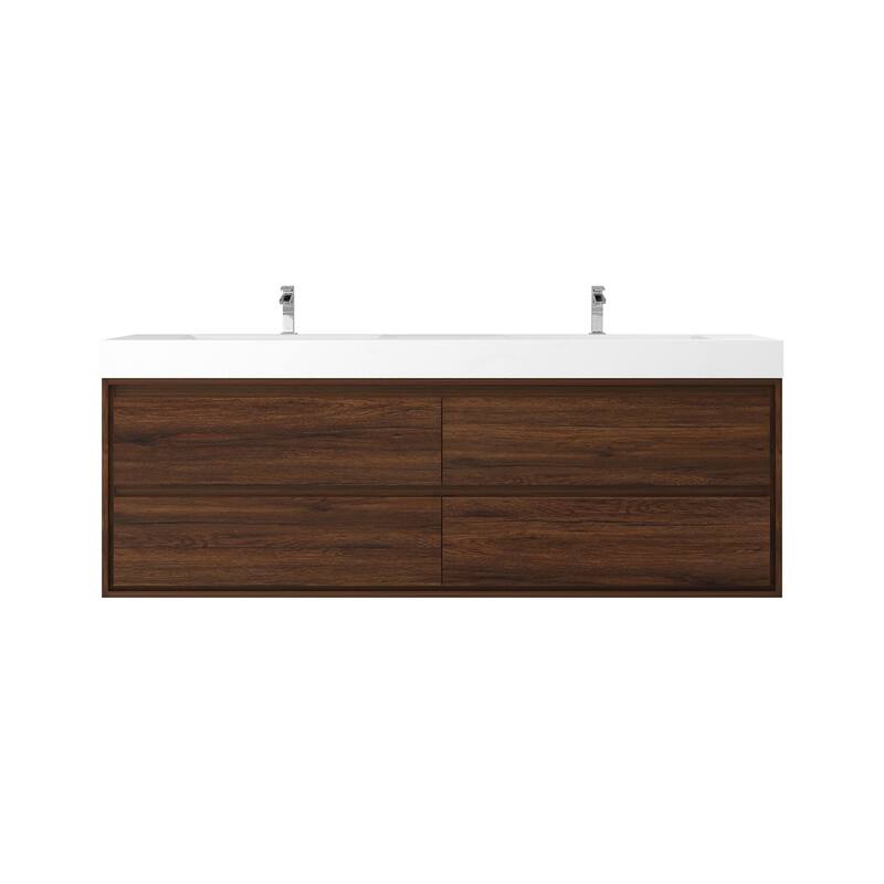 Morava 72" Floating Vanity with Double Sink - 72 - Rosewood