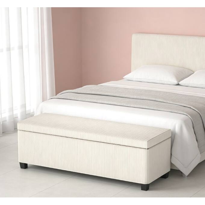 Spascious Storage Bench, Storage Ottoman Bench, End of Bed Bench - Beige