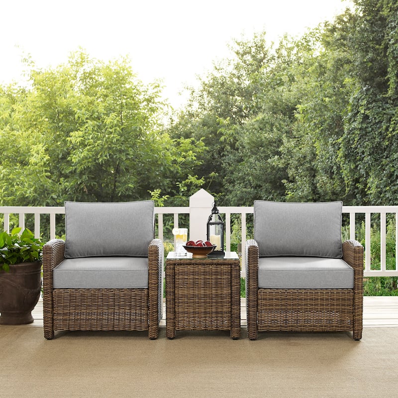 Crosley Bradenton 3Pc Outdoor Wicker Armchair Set - 31.75"d x 95"w x 32.5"h