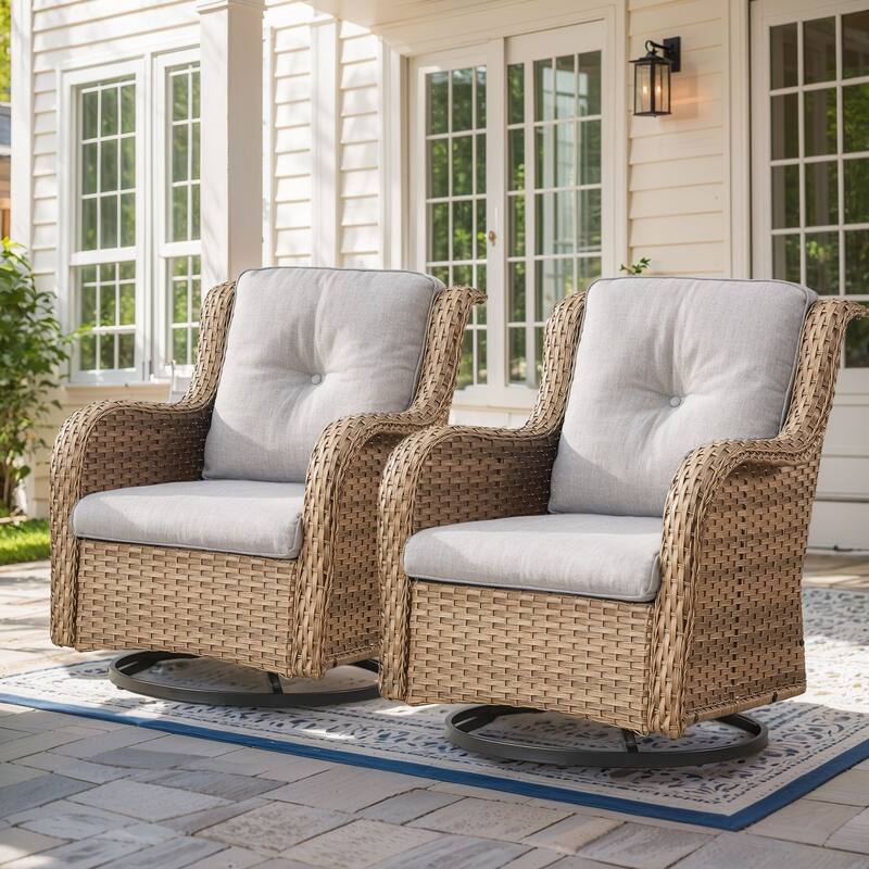 Gymojoy Wicker Swivel Glider Chair with Water-Resistant Olefin Cushions - 2-Piece - Yellow Wicker / Beige Cusion