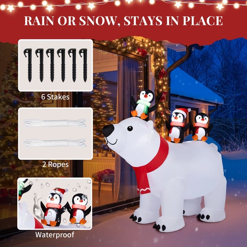 5FT Lighted Polar Bear and Penguis Christmas Inflatable Decoration