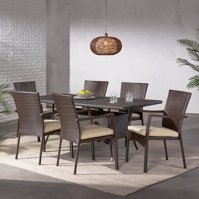 Thompson Outdoor 7-piece Wicker Dining Set with Cushions by Christopher Knight Home