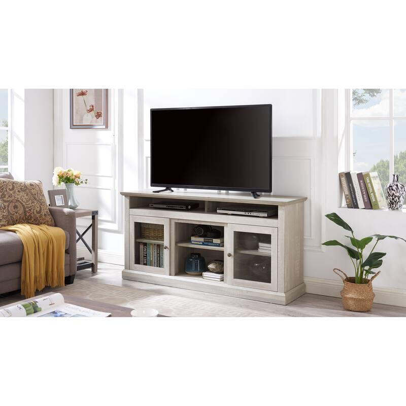 TV Stand for up to 65'' TVs, Farmhouse Entertainment Center with Glass Doors