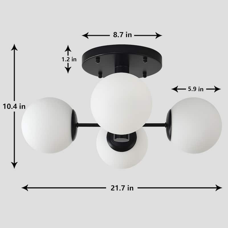 4 - Light Globe Black Metal Sputnik Semi Flush Mount Ceiling Light