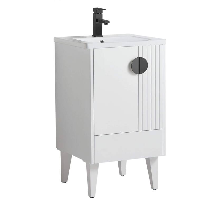 Venezian Single Bathroom Vanity with Sink - 20" - White - Black Handles