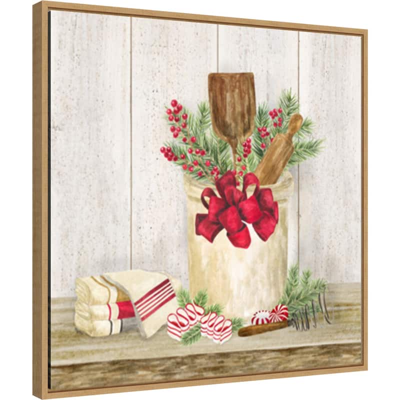 Christmas Kitchen I by Tara Reed Canvas Art Framed - 22 x 22 in
