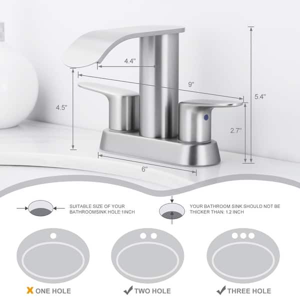 dimension image slide 1 of 7, WOWOW 4 in. Centerset Double Handle Waterfall Bathroom Sink Faucet