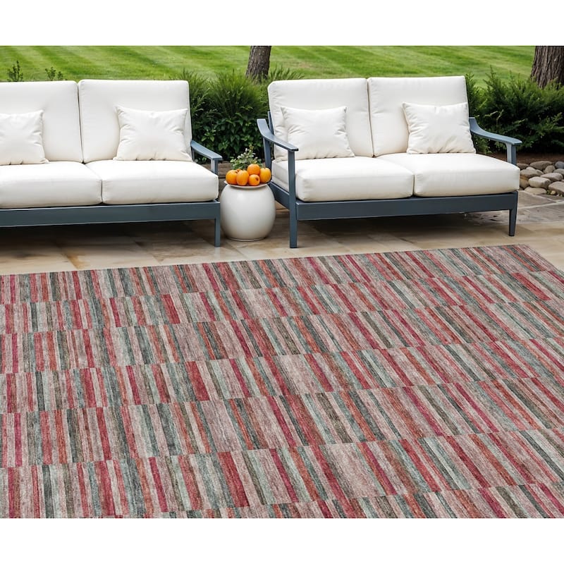 HomeRoots Striped Transitional Rectangle Outdoor Rug - 9' X 12'