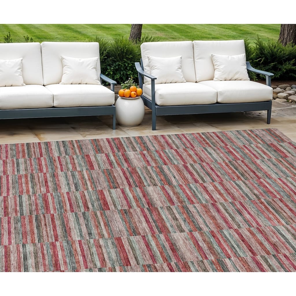 HomeRoots Striped Transitional Rectangle Outdoor Rug