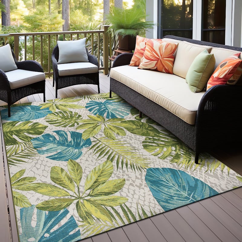 World Rug Gallery Contemporary Tropical Floral Indoor/Outdoor Area Rug - 6' 6" X 9' - Green