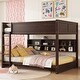 preview thumbnail 2 of 16, Queen Over Queen Bunk Bed with Built-in Storage Cabinets, Charging Station, Ladder & Safety Guardrails, Brwon