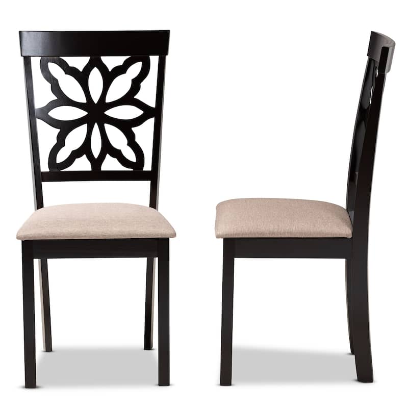 Modern Dining Chair Set - 2 Piece Fabric Upholstered Chairs - Dark Brown Wood Finish