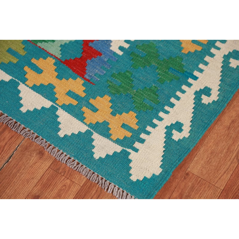 Hand Woven Oriental 100% Wool Carpet Southwestern All-Over Multi-Colored Kilim Area Rug - 8' 2'' X 5' 8''
