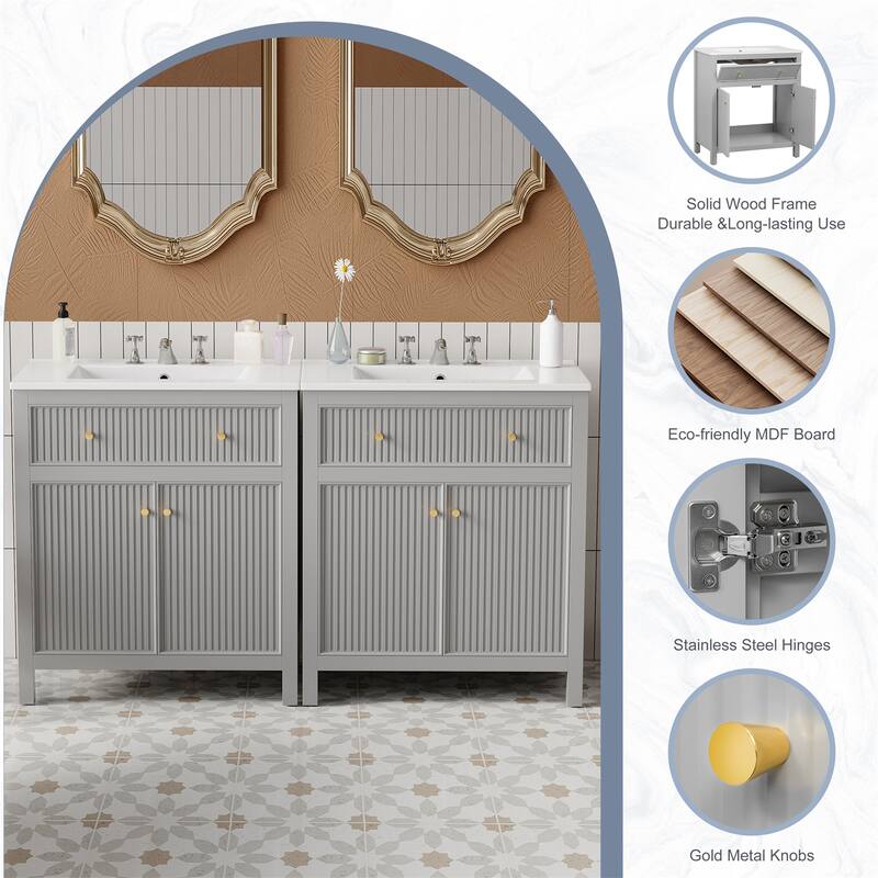 60" Bathroom Vanity Set with Ceramic Sink (Separate) and Soft Closing Doors