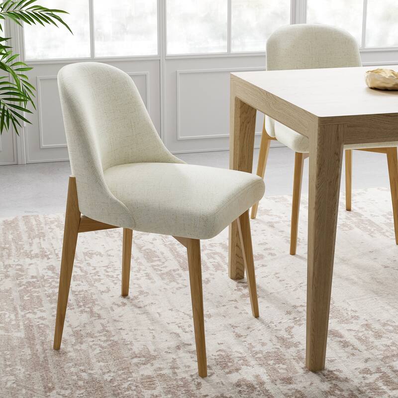 2Pcs Dining Chairs Modern Fabric Upholstered Kitchen Side Chairs with Natural Wood Legs Comfy Armless Side Chair