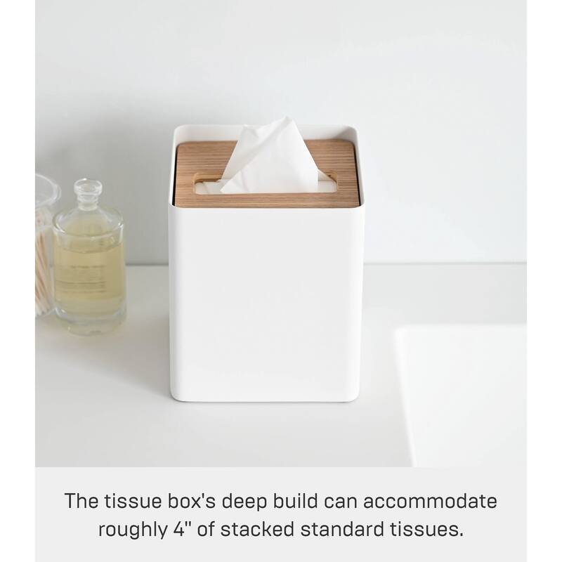 Yamazaki Home Tissue Box Cover - Square, Steel, Lid - L 5.12 x W 5.12 x H 6.1 inches
