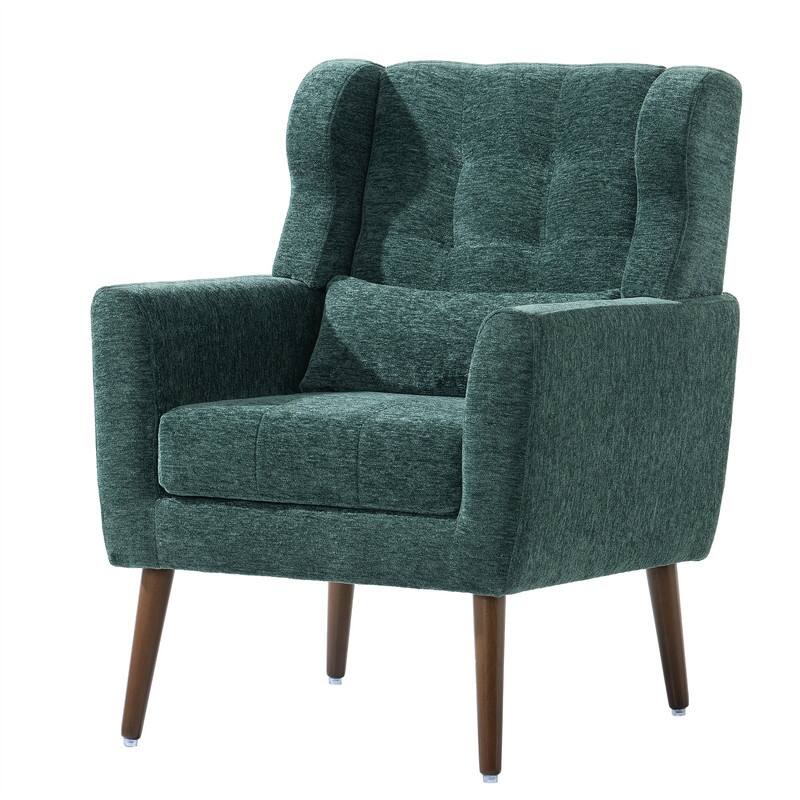 Modern Chenille Upholstered Armchair with Pillow and Solid Wood Leg