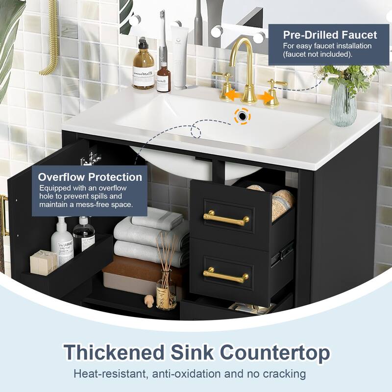 30" Bathroom Vanity with Ceramic Sink,Ample Storage Cabinet for Bathroom