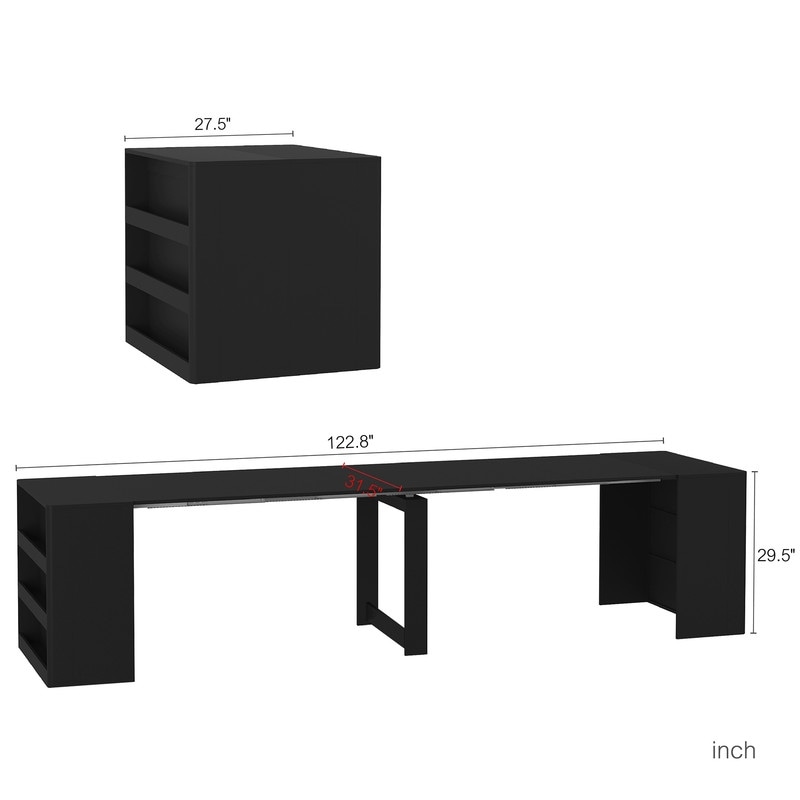 123.62" Extendable Foldable Dining Table for 10 People Wooden Multifunctional Console for Kitchen or Living Room