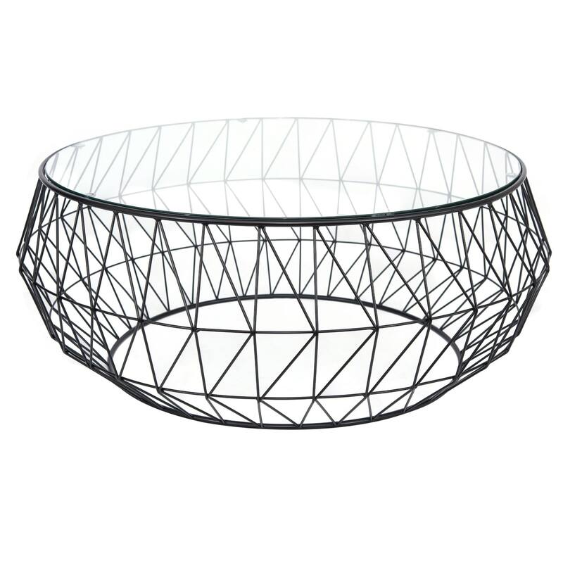 Malibu Octagon Coffee Table Templered Glass Tabletop in Sturdy Metal Geometric Base - 15" H x 34.5" W x 34.5" D