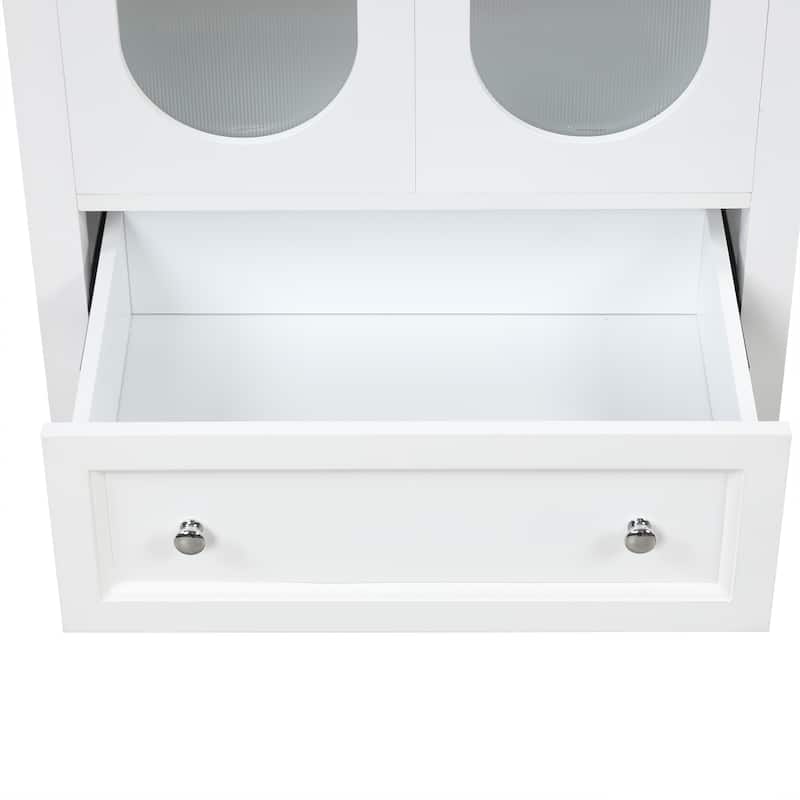 24" Vanity Cabinet for Bathroom with Sink, 2 Oval Hazy Glass Doors, Drawer, Adjustable Shelf and Silver Metal Knobs
