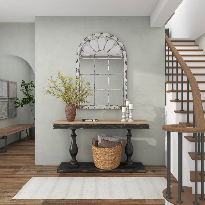 Metal Window Pane Inspired Wall Mirror with Arched Top - White - Roche River Decor