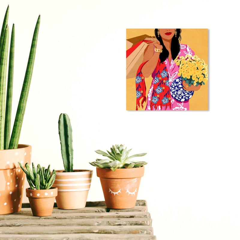 Wynwood Studio Fashion and Glam Sunshine Woman Pink and Modern & Contemporary Wall Art Canvas Print - 12 x 12