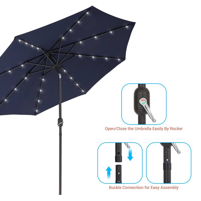 BONOSUKI Outdoor 9FT LED Round Patio Umbrella with UV Protection, Easy Tilt, and Wind-Resistant Features