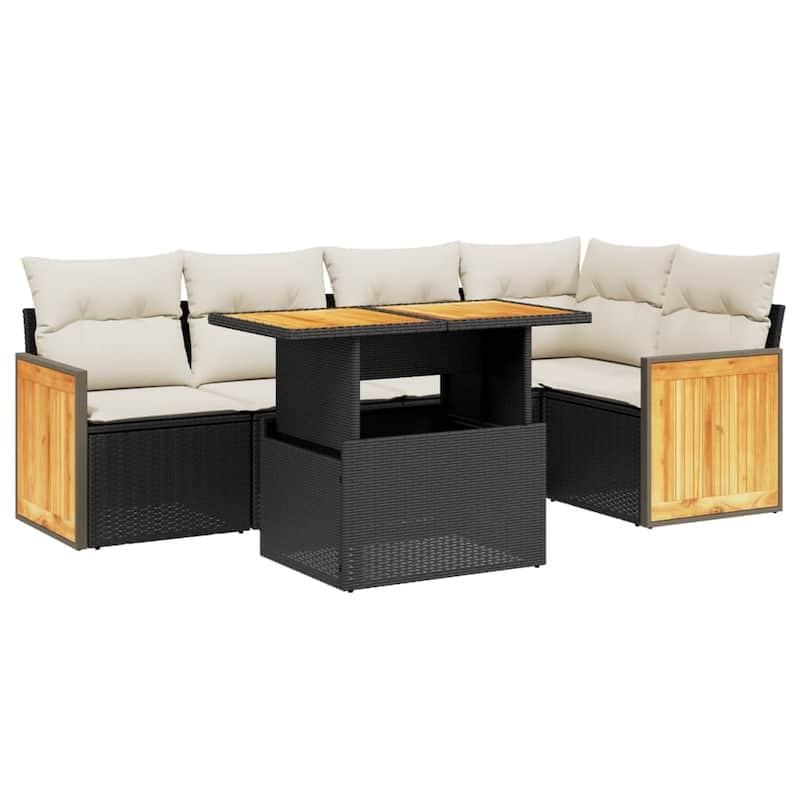 vidaXL Patio Sofa Set with Cushions Outdoor Furniture 6 Piece Poly Rattan