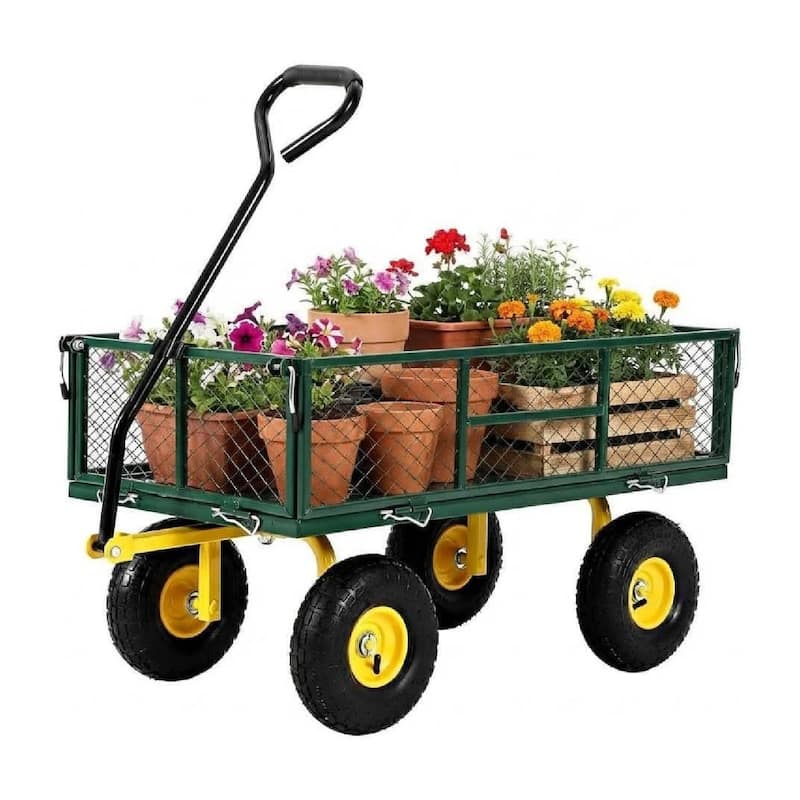 Heavy Duty Outdoor Yard Utility Garden Cart with Wheels and 180 Degree Rotating Handle, 900 LBS Load - Green