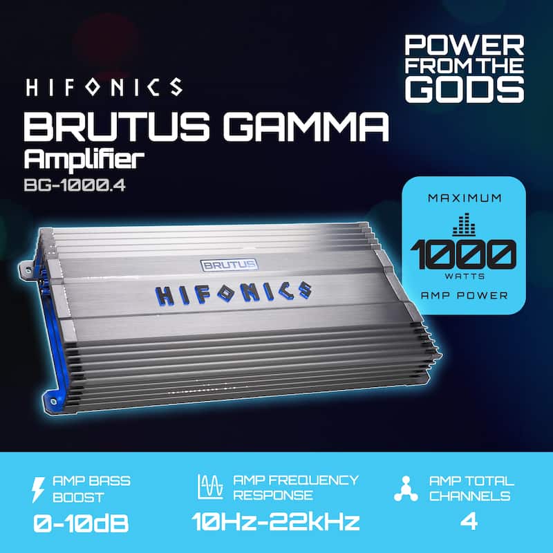 Hifonics BG-1000.4 Brutus Gamma 4 Channel 1000W Car Audio Subwoofer Amplifier - 7.1