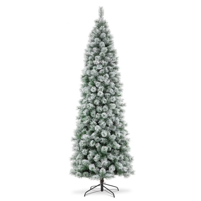 Glitzhome 6FT/7.5FT/9FT Warm White or Multi-Colored Pre-Lit Flocked Pine Artificial Christmas Tree