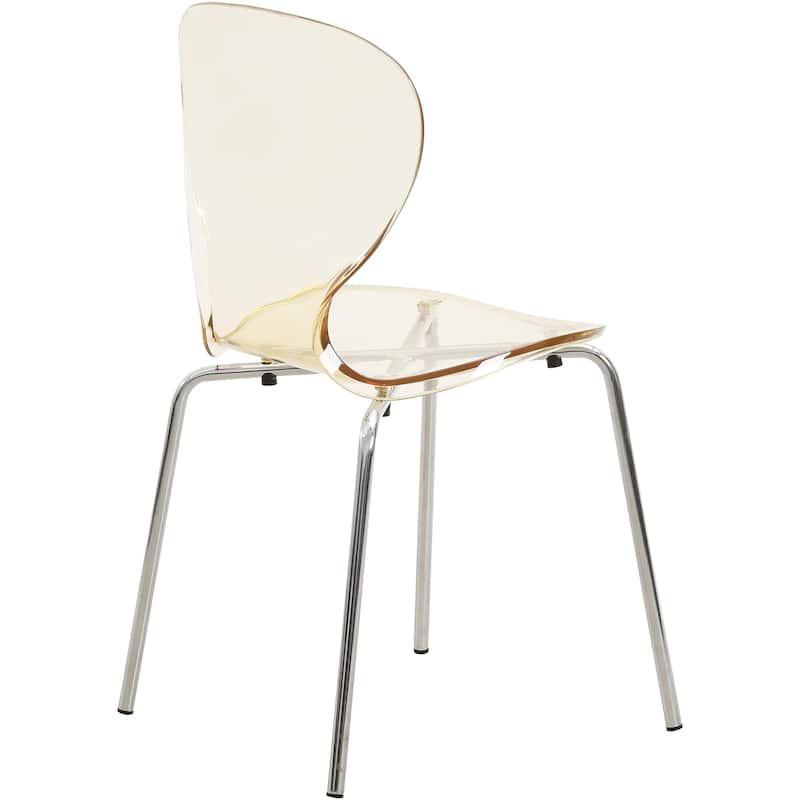 Oyster Modern Ergonomic Transparent Stackable Dining Side Chair with Chrome Steel Legs, Rounded Seat Edge for Indoor Outdoor Use