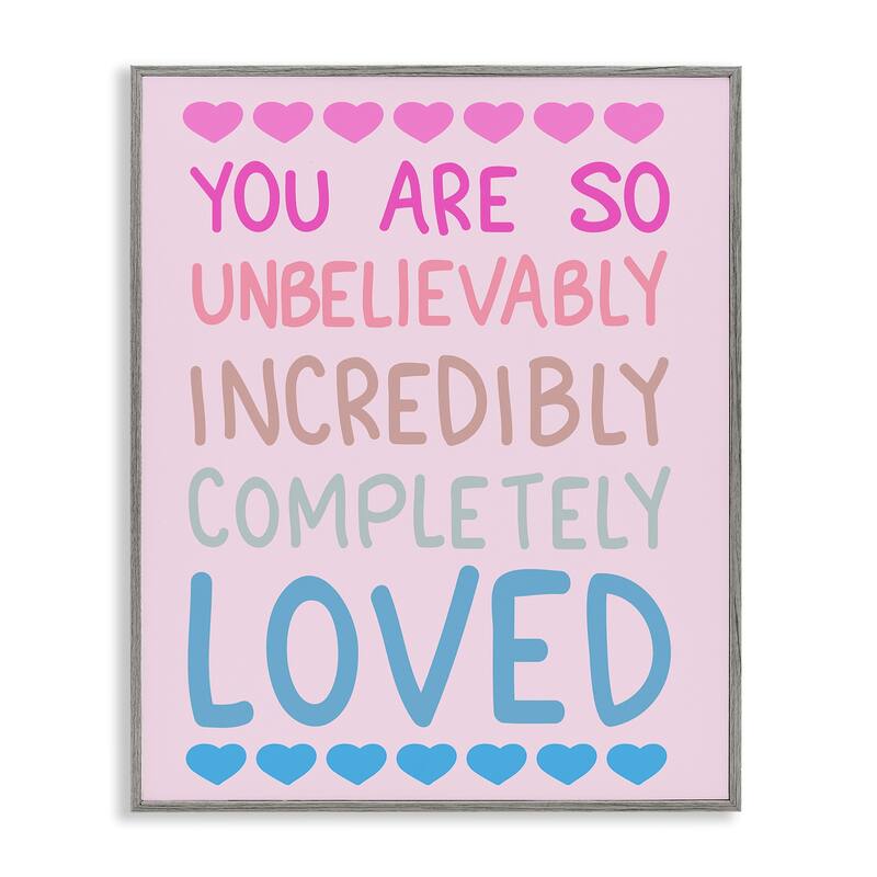 Stupell Incredibly Loved with Hearts Framed Giclee Art Design By Sweet Melody Designs - 11 x 14 - Grey