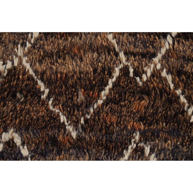 All-Over Brown Moroccan Area Rug Hand-Knotted Wool Carpet - 8'1" x 10'11"