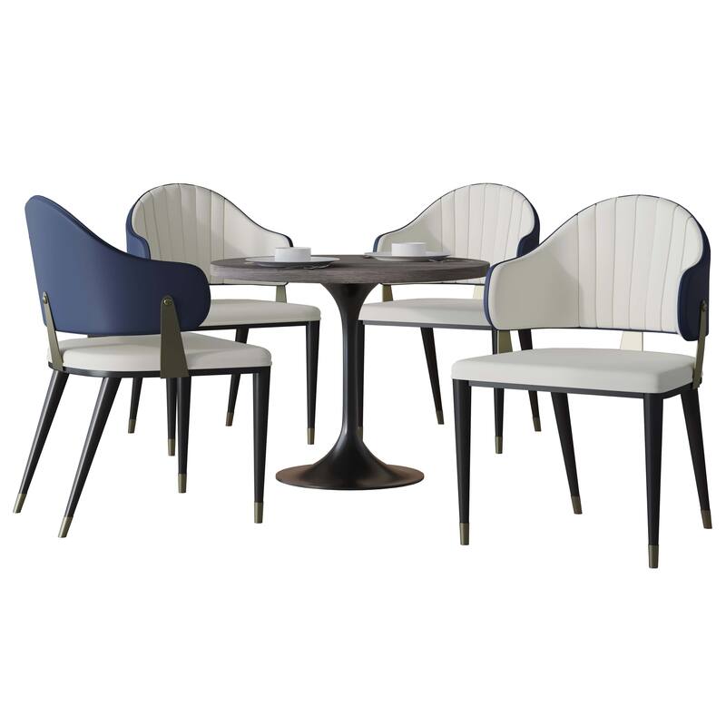5-Piece Dining Set 36-Inch Square Resin Top Dining Table and 4 Leather Arm Chairs