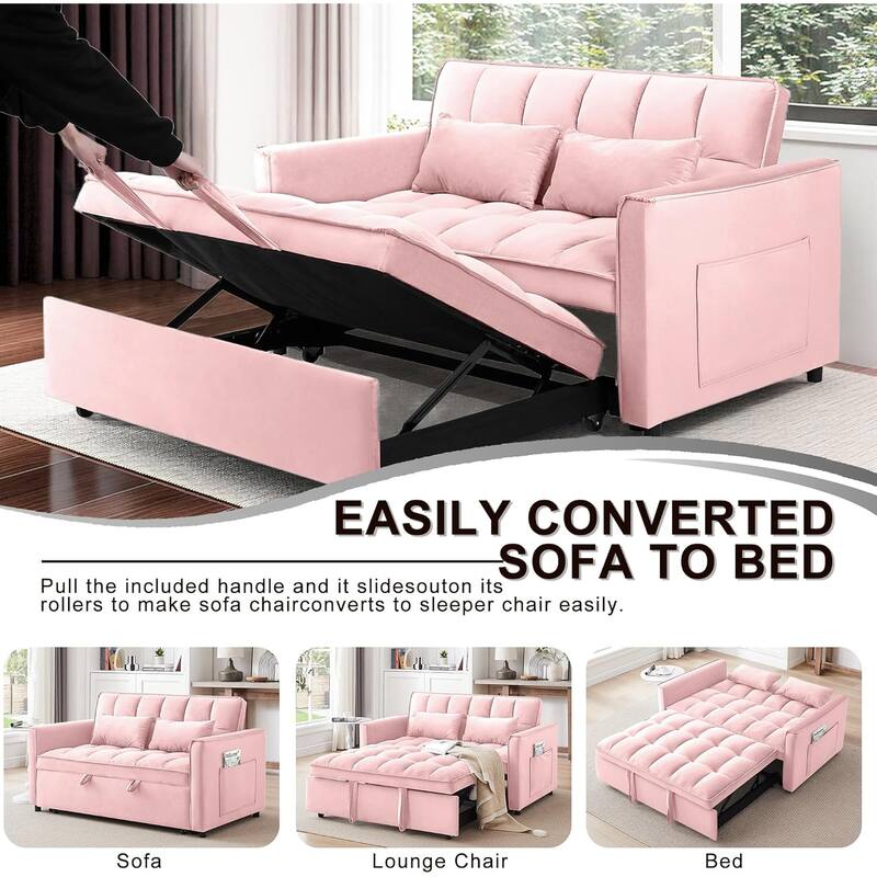 3 in 1 Convertible Sleeper Sofa Bed, Futon Couches for Living Room with Side Pocket, Adjustable Backrest