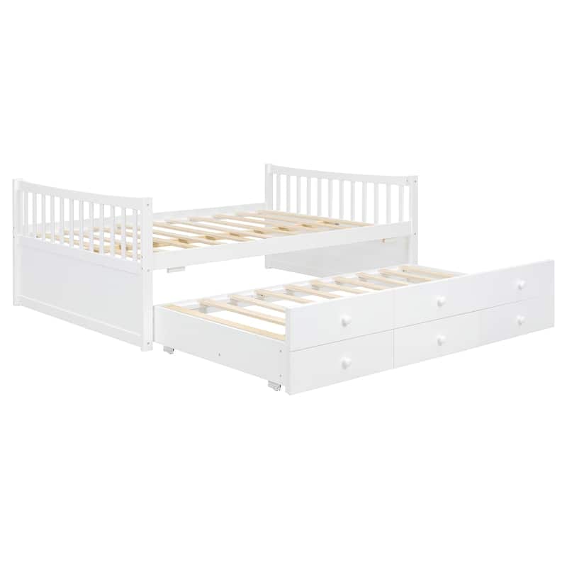 Full Size Daybed with Twin Trundle and Three Storage Drawers Sturdy Design