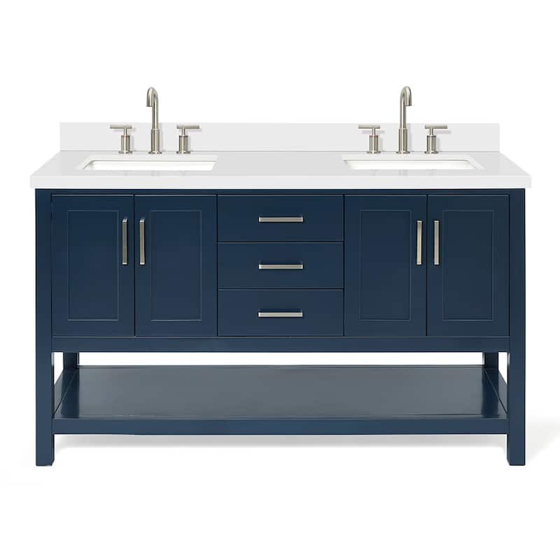 Ariel S061DWQRVO Magnolia 60" Free Standing Double Basin Vanity Set - Midnight Blue / Pure White Top - Painted