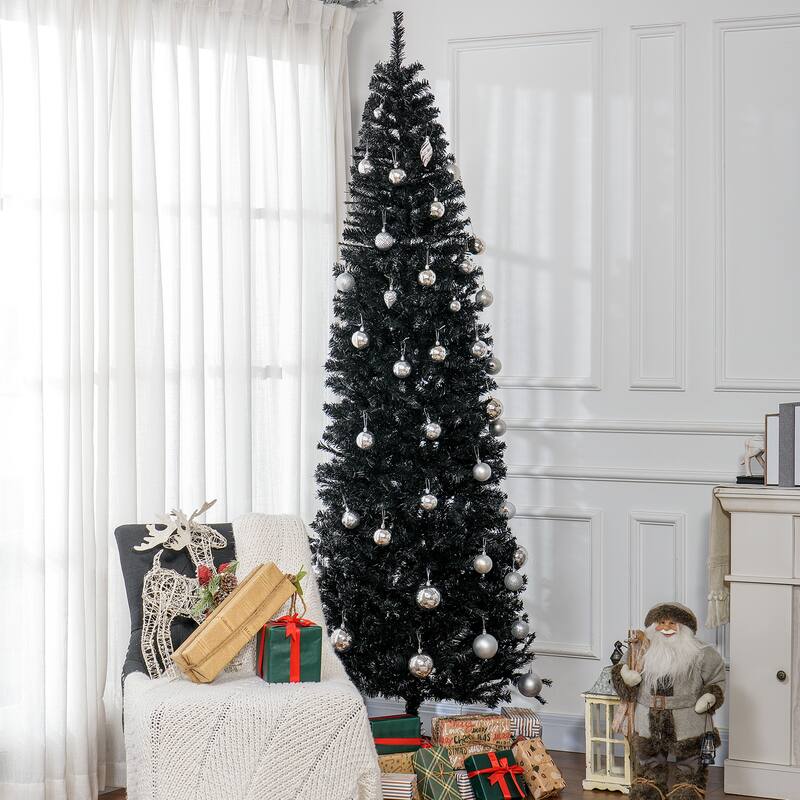 8ft Unlit Slim Christmas Tree with 1168 Tips, Easy Assembly for Holiday Decor - Black