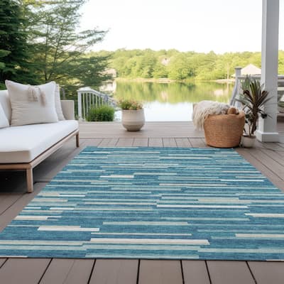 Machine Washable Indoor/ Outdoor Chantille Stripes Modern Rug