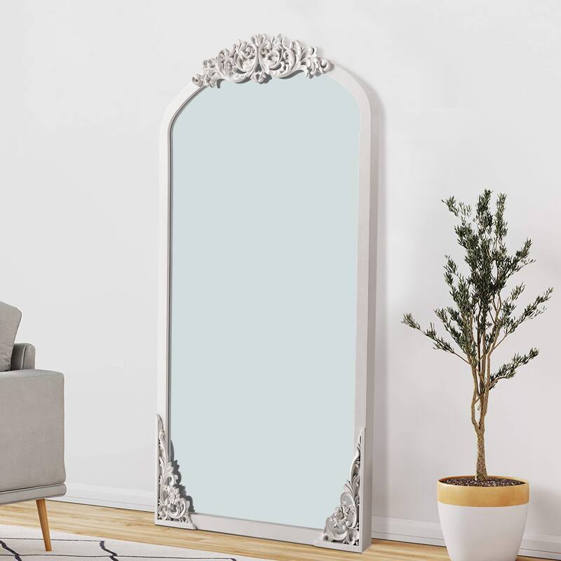 Arched Full-Length Solid Wood Carving Floor Mirror