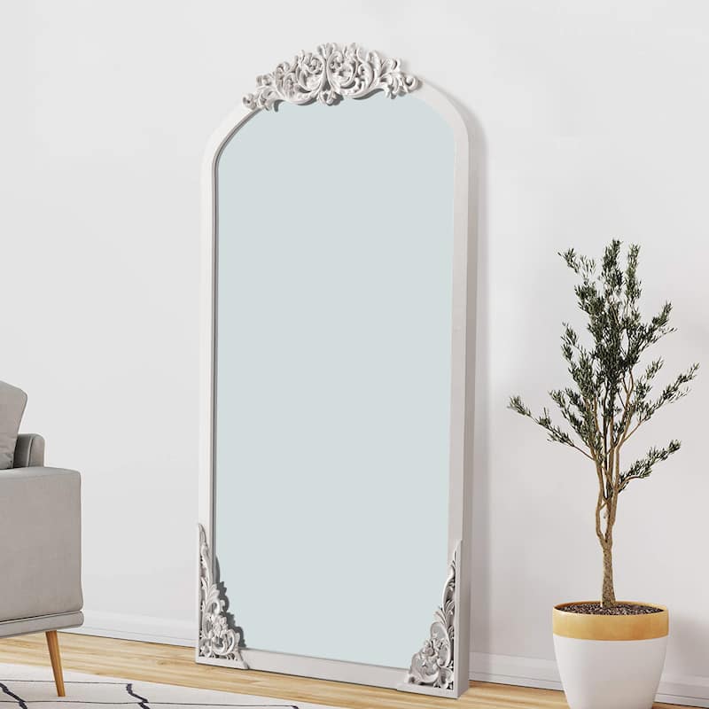 Lumioca Carved Solid Wood Arched Standing Mirror Wall Mirror